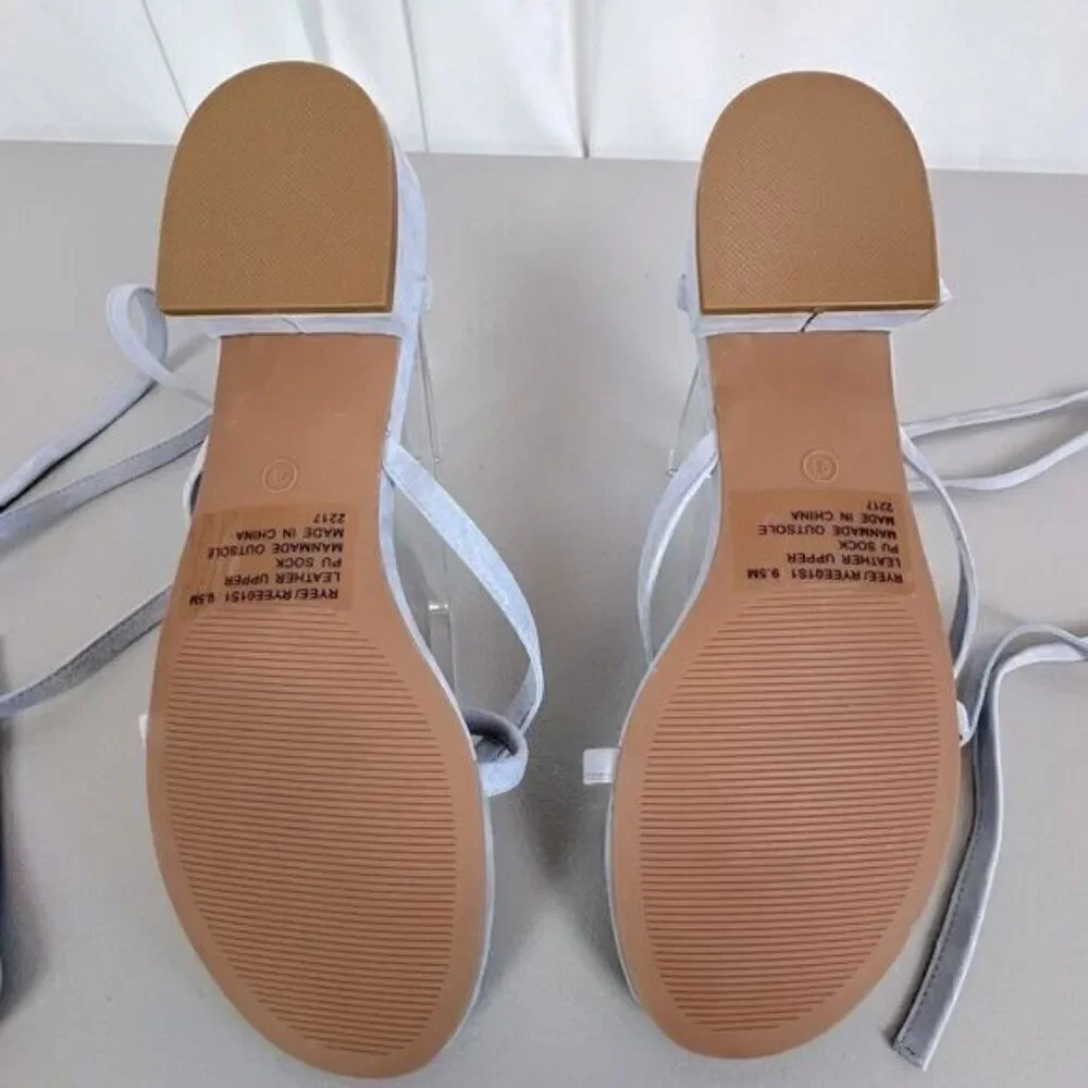 STEVE MADDEN WOMENS SUEDE/VELVET FLATS WITH TIE CALF STRAPS LIGHT BLUE SIZE 9.5